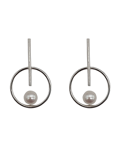 Brinco de Prata com Pérola em Design Geométrico