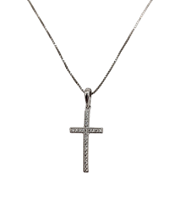 Gargantilha em Prata com Cruz de Zirconias Brancas