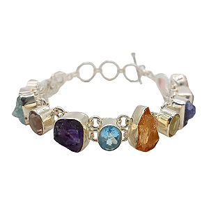 Pulseira de Prata com Mix de Pedras Naturais