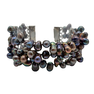 Pulseira de 3 Fios de Pérola Negra
