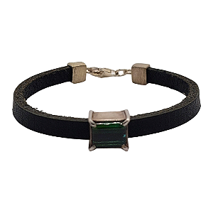 Pulseira de Couro com Pingente Retangular de Turmalina