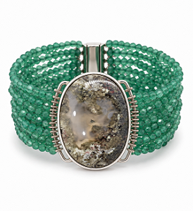 Pulseira de Aventurina natural e lodonita em prata 925