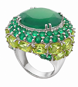 Anel em Prata com Ágata Verde, Peridoto e Aventurina