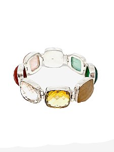 Pulseira de Prata 925 com Dolomita, Quartzo Rosa, Citrino, Quartzo e Cristal