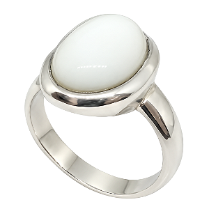 Anel de Prata com Ágata Branca Oval