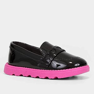 Mocassim Molekinha Infantil Feminino Cor Preto/Rosa