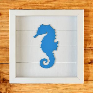 Quadro Náutico Fundo Branco com Cavalo Marinho Azul