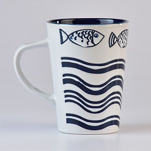 Caneca Náutica Mar Peixes com Suporte para Colher