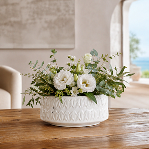 Vaso Branco com Retangulos em Relevo
