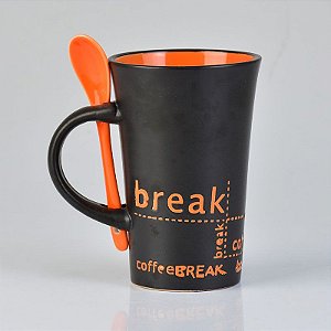 Caneca Preta e Laranja Com Colher