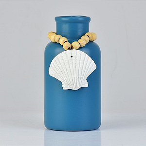Enfeite Vaso Azul com Concha em Cerâmica