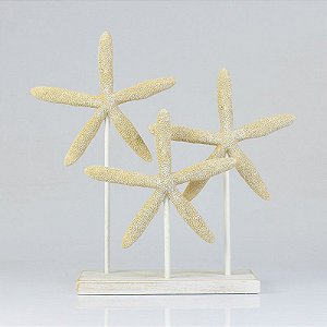 Enfeite Pedestal Estrelas Bege em Resina