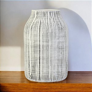 Vaso Rústico Branco e Preto 30 cm em Cerâmica