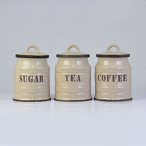 Jg c/3 Potes Sugar, Tea, Coffee 17 cm em Cerâmica