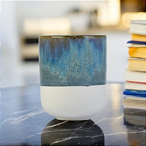 Copo Branco e Azul 10 cm em Cerâmica 300ml