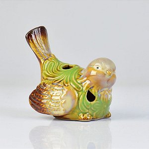Pássaro Verde Furado em Cerâmica
