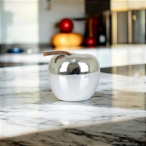 Enfeite Maçã Prata 6 cm em Cerâmica