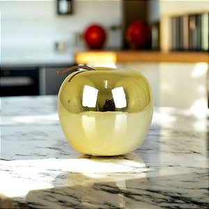 Enfeite Maçã Dourado 8 cm em Cerâmica