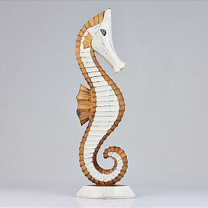 Cavalo Marinho Branco Rústico Grande em Madeira