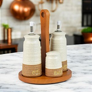 Kit Porta Temperos c/4 Marrom e Branco