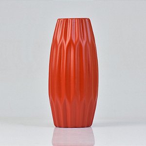 Vaso Vermelho com Textura de Dobra em Cerâmica