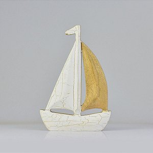 Enfeite Barco Branco em Madeira 17,5x12x2,5 cm