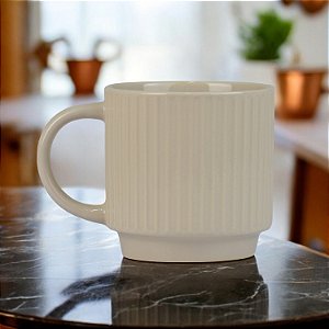 Caneca Retrô Lines Bege Claro 350 ml