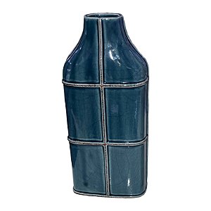 Vaso Branco Quadros Azul em Cerâmica