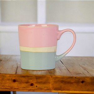 Caneca Whim Cinza e Rosa em Cerâmica 350 ml