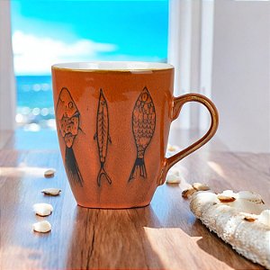 Caneca Vermelho Peixes em Cerâmica 350 ml