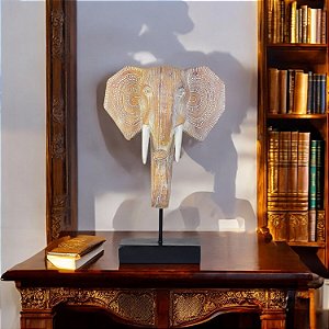 Pedestal Cabeça Elefante Grande em Resina