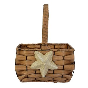 Cesta Trançada Bege Coração em Rattan Artificial