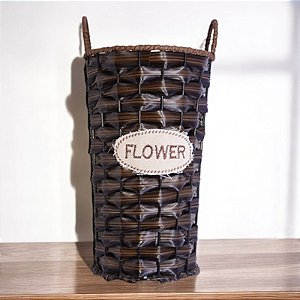 Cesto Marrom Trançado Flower 15 cm em Rattan Artificial