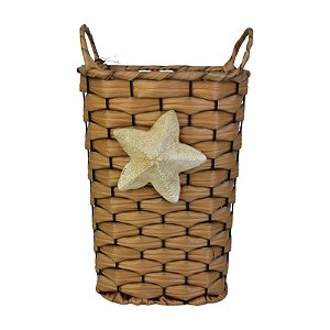 Cesto Trançado Flower Bege 10 cm em Rattan Artificial