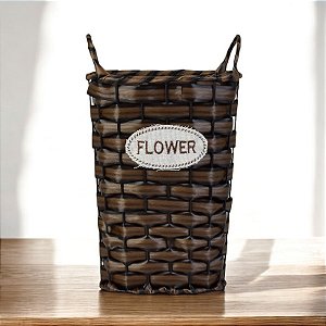 Cesto Trançado Flower Marrom 10 cm em Rattan Artificial