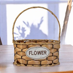 Cesta Trançada Flower em Rattan Artificial Bege