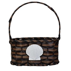 Cesta Trançada Flower em Rattan Artificial Marrom
