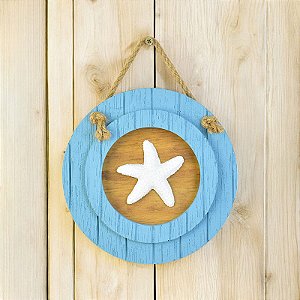 Quadro Redondo de Parede Azul Estrela em Madeira