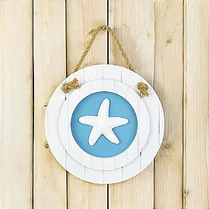 Quadro Redondo de Parede Branco Estrela em Madeira