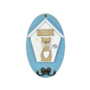 Cabideiro Casa Azul Gato em Madeira