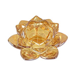 Porta Velas Flor de Lotus Dourada em Vidro