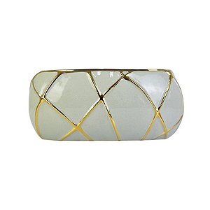 Vaso Cinza Losango Retangular Gold em Cerâmica