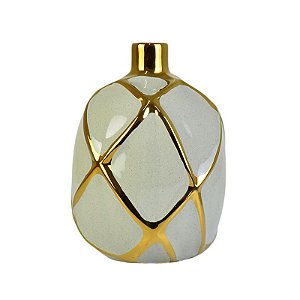 Vaso Losango Gold Cinza P em Cerâmica