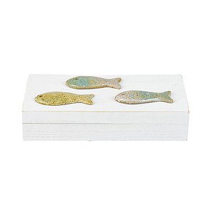 Porta Objetos Peixe G Branco em Madeira
