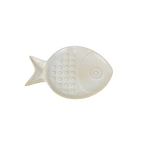 Enfeite de Mesa Peixe Branco Redondo em Cerâmica
