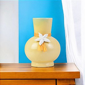 Vaso Bege e Verde Laço Estrela em Cerâmica