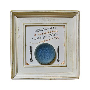 Quadro Branco Delicias em Madeira e Cerâmica