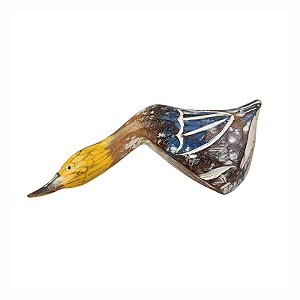 Enfeite Decorativo Pato Rustico M Azul e Amarelo em Madeira