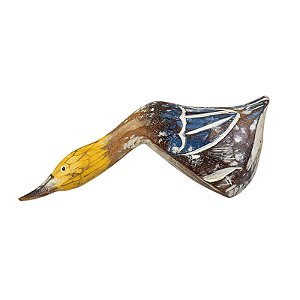 Enfeite Decorativo Pato Rustico G Azul e Amarelo em Madeira