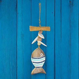 Pendente de Porta Peixe Azul Claro com Conchas
